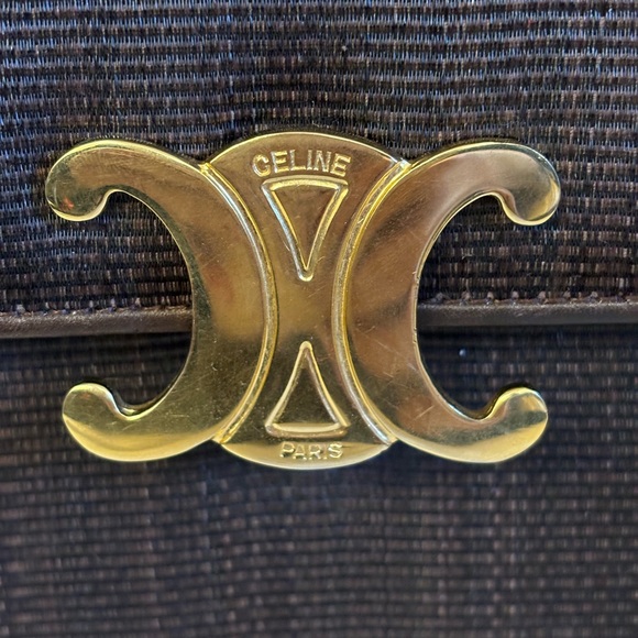 Celine triomphe Medium classique classic box brown canvas flat handbag Vintage - Picture 13 of 16